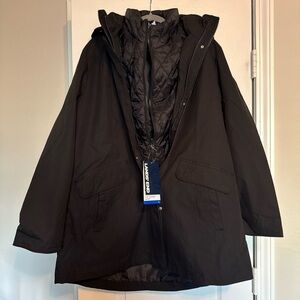 Lands' End Black Quilted Hooded Coat